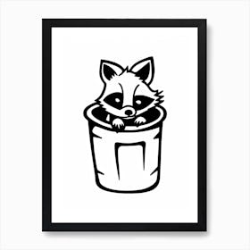 A Minimalist Line Art Piece Of A Cozumel Raccoon 1 Art Print