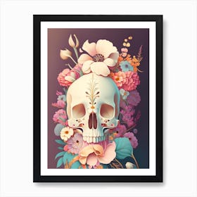Skull With Floral Patterns 1 Pastel Vintage Floral Art Print