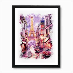 Paris City Watercolor Art Art Print