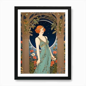 Woman In A Blue Dress 3 Art Print