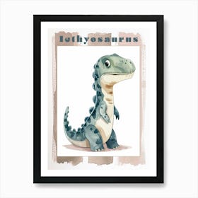 Cute Cartoon Icthyosaurus Dinosaur Watercolour 2 Poster Art Print