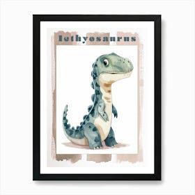 Cute Cartoon Icthyosaurus Dinosaur Watercolour 2 Poster Poster