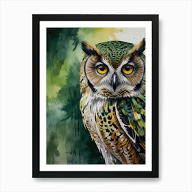 The Watcher of the Greenwood: An Owl Painting Art Print