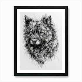 Malmute Furry Dog Line Sketch 1 Art Print
