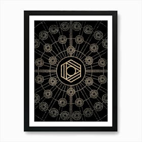 Geometric Glyph Radial Array in Glitter Gold on Black n.0337 Art Print