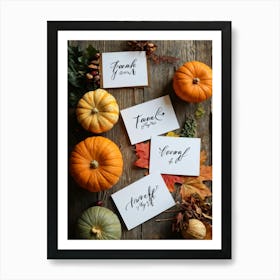 Assortment Of Wooden Thanksgiving Cards Arranged On A Rustic Wooden Table Backs Turned Towards The (7) Art Print