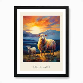 Ram & Lamb In The Highlands At Sunset Art Print