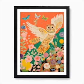 Maximalist Bird Painting Eastern Screech Owl 1 Art Print