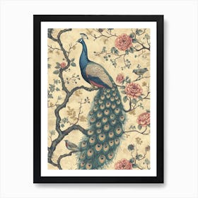 Sepia Peacock Bird Wallpaper Art Print