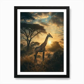 Giraffe At Sunset 1 Art Print