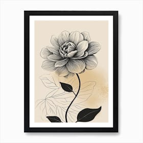 Dahlia Line Art Flowers Illustration Neutral 6 Art Print