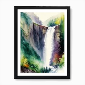 Multnomah Falls, United States Water Colour  (1) Art Print