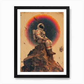 Space Odyssey: Retro Poster featuring Asteroids, Rockets, and Astronauts: Astronaut In Space 2 Art Print