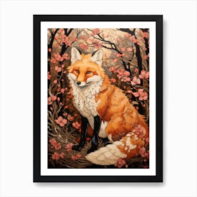 Fox Animal Drawing In The Style Of Ukiyo E 2 Art Print