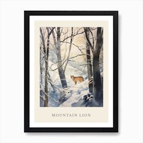 Winter Watercolour Mountain Lion 3 Poster Art Print