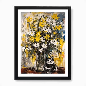 Daisies With A Cat 2 Abstract Expressionism  Art Print