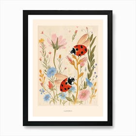 Folksy Floral Animal Drawing Ladybug 3 Poster Art Print