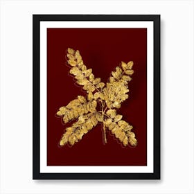 Vintage Clammy Locust Botanical in Gold on Red n.0288 Art Print