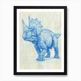 Styracosaurus Dinosaur Blue Print Sketch  1 Art Print