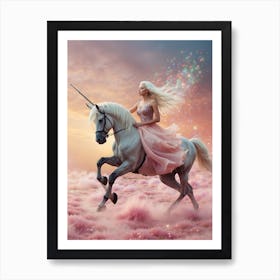 Unicorn Girl In Pink Dress 1 Art Print