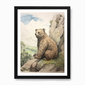 Storybook Animal Watercolour Grizzly Bear 1 Art Print