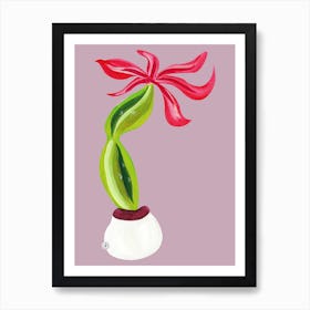 Blossoming Cactus Artwork Plant Pink Magenta Green Red Vertical Kitchen Living Room Hand Painted Acrylic Art Print