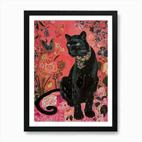 Floral Animal Painting Black Panther 1 Art Print