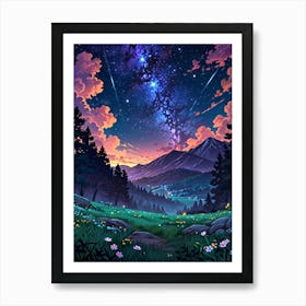 Night Sky Anime City At Night aesthetic Art Print