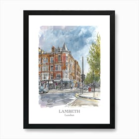 Lambeth London Borough   Street Watercolour 1 Poster Art Print