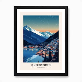 Winter Night  Travel Poster Queenstown New Zealand 1 Art Print