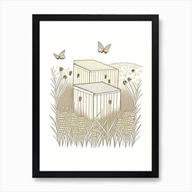 Bee Boxes In A Field 7 Vintage Art Print