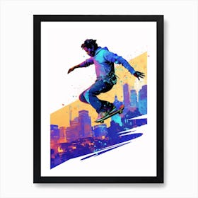 Skateboarding In Istanbul, Turkey Gradient Illustration 3 Art Print