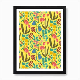 Flower And Fruits Garden Yellow Art Print