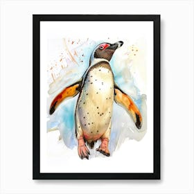Humboldt Penguin Floreana Island Watercolour Painting 2 Art Print