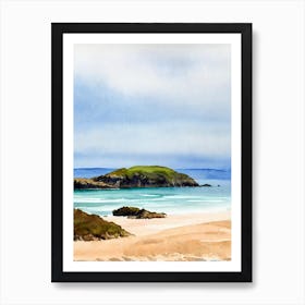 Barafundle Bay Beach 3, Pembrokeshire, Wales Watercolour Art Print