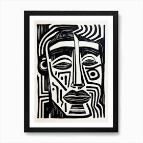 Geometric Linocut Inspired Face Portrait Art Print