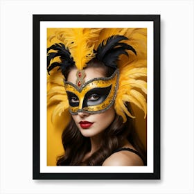 A Woman In A Carnival Mask, Yellow And Black (28) Art Print