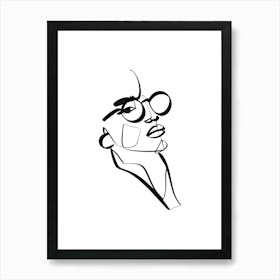 Minimalist Portrait Of A Woman With Glasses Art Print