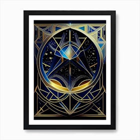 Blue and Gold Deco Geometry Art Art Print