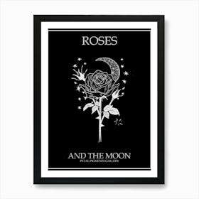 Roses And The Moon Line Drawing 4 Poster Inverted Art Print