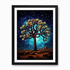 Joshua Tree With Starry Sky In South Western Style (2) Art Print