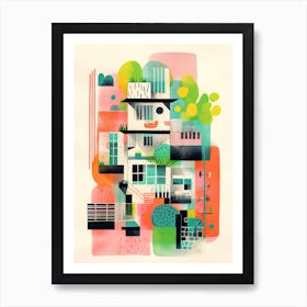 A House In Barcelona, Abstract Risograph Style 1 Art Print