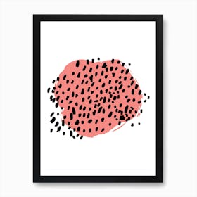 Abstract Coral Circle with Polka Dots Art Print