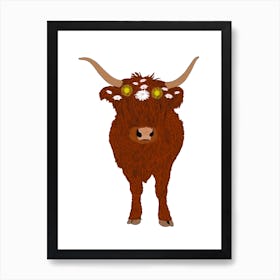 Scottish Highland Cow With Flowers Art Print