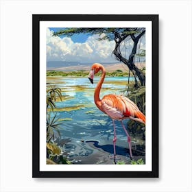 Greater Flamingo Lake Natron Tanzania Tropical Illustration 4 Art Print