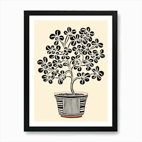 B&W Plant Illustration Jade Plant 2 Art Print