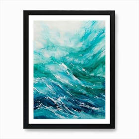 Abstract Turquoise Waves Envelop The Canvas Evoke Fresh Nautical Texture Churning Frothy Crests (1) 2 Art Print