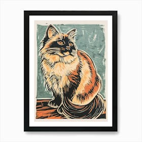 Himalayan Cat Linocut Blockprint 4 Art Print
