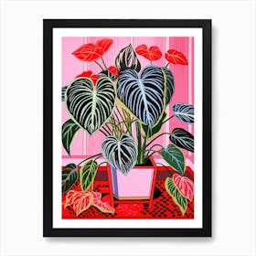 Pink And Red Plant Illustration Chinese Evergreen 7 Art Print