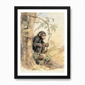 Storybook Animal Watercolour Chimpanzee 2 Art Print